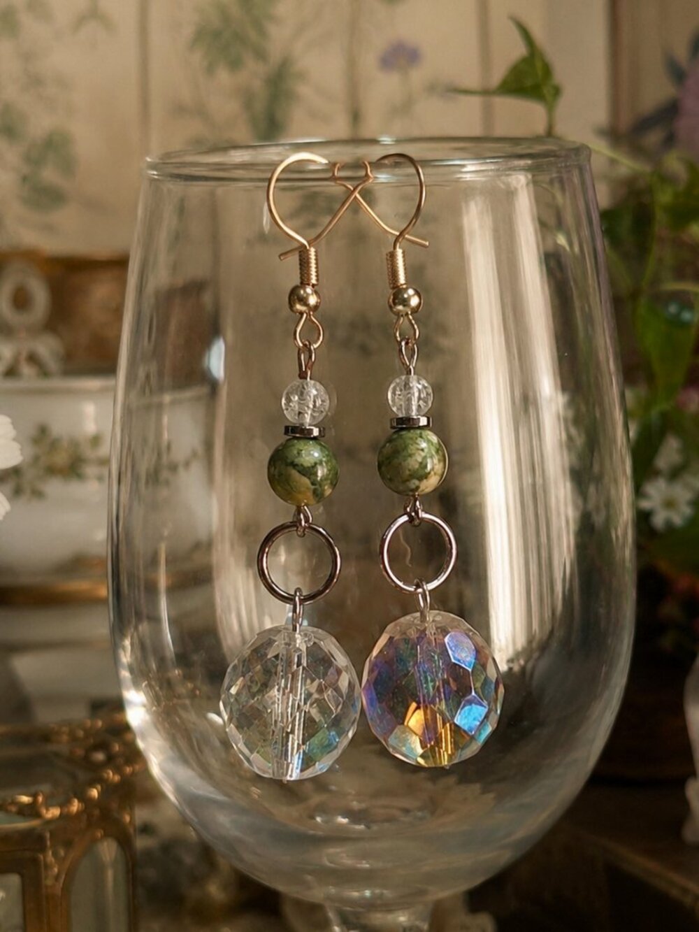 Gemstone & Crystal Silver Earrings, Elegant Boho Wedding Earrings, Hippie Chic